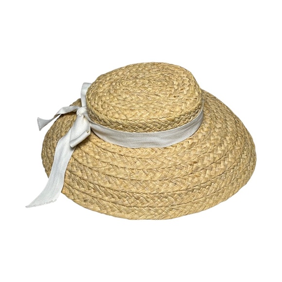 Helen Kaminski Classic 5 Raffia Straw Hat White Ribbon Bow Sun Handmade Natural - Picture 7 of 9